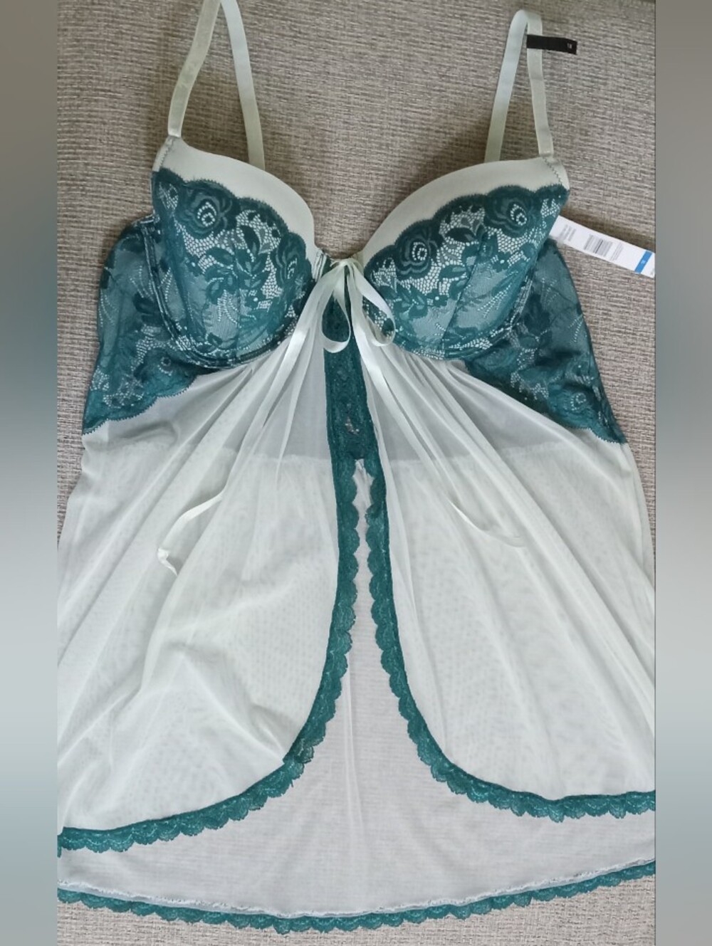 Teal Lace and Ivory Sheer Open-Front Chemise